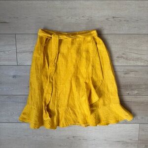 Anthropologie Wrap Skirt Small Yellow Ruffled Business Casual Club